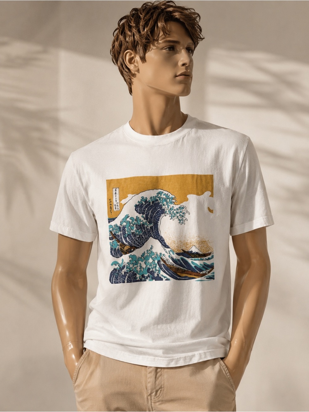 Men's White Graphic Wave Print T-Shirt